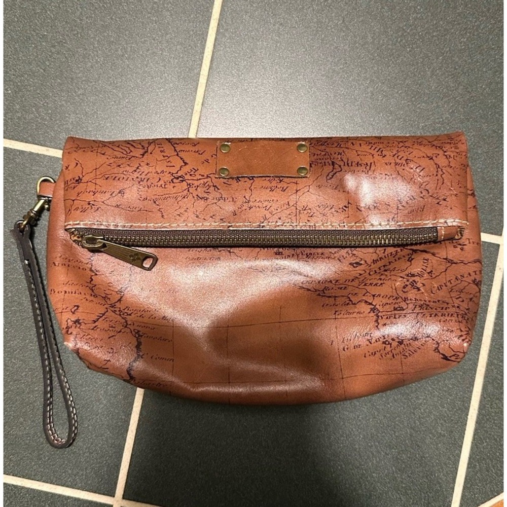 Patricia NASH Sigma MAP print LEATHER foldover wristlet purse VALERIE riot rust